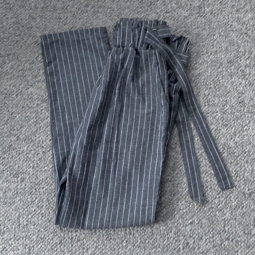 Striped Self Tie Paperbag Waist Trousers